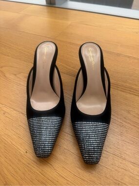 Gianvito Rossi Black Pointed Mule with Rhinestone Toe